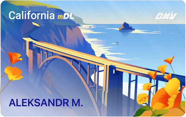 Illustrative California mobile ID credential from the wireframe prototype